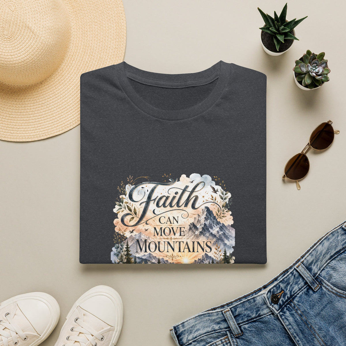 Faith Can Move Mountains T-Shirt Inspirational Christian Mountain Graphic Tee