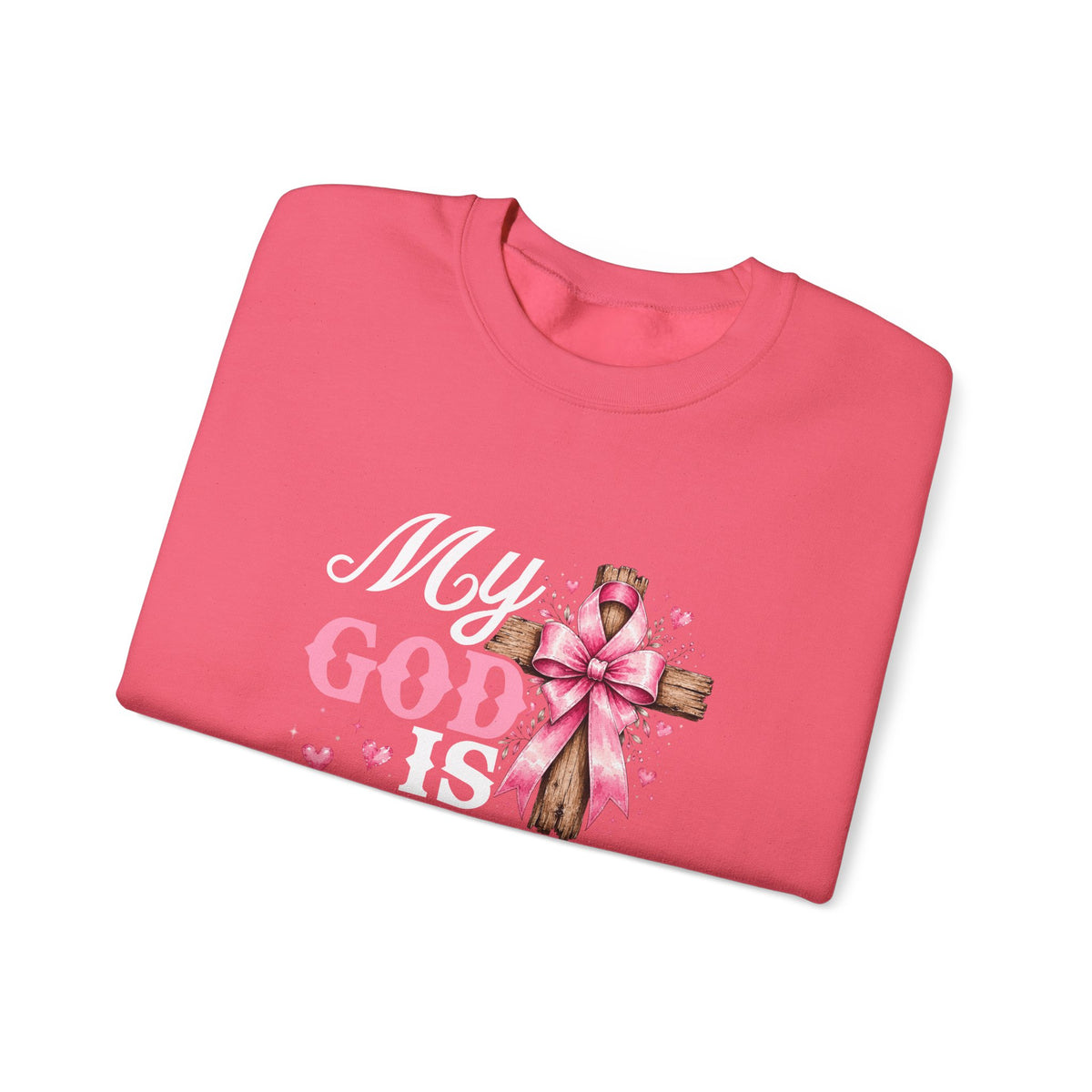 My God Is Bigger Than Cancer Breast Cancer Awareness Crewneck Sweatshirt