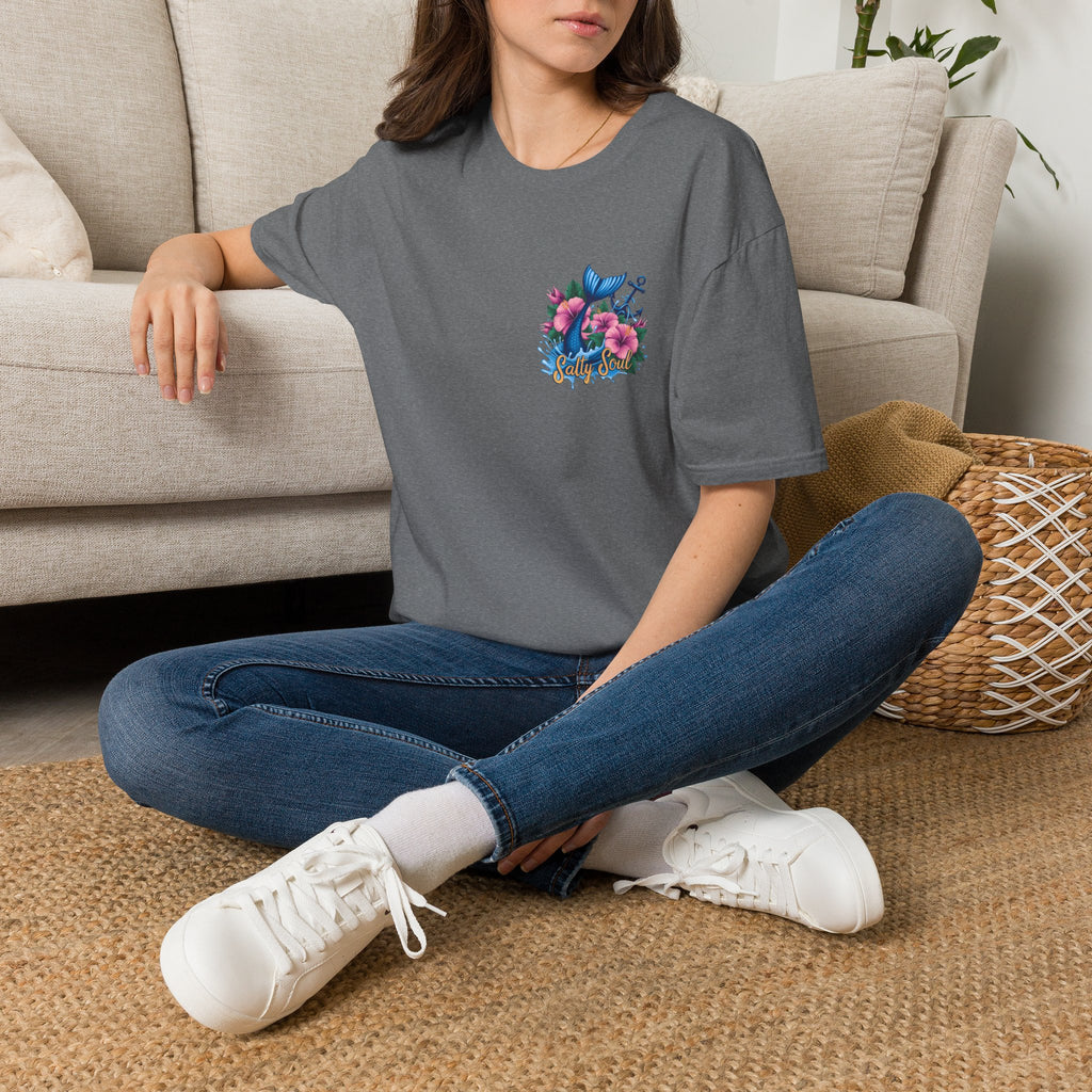 Salty Soul Mermaid Anchor Floral T-Shirt — Cute Beach Gift for Women Nautical Tee