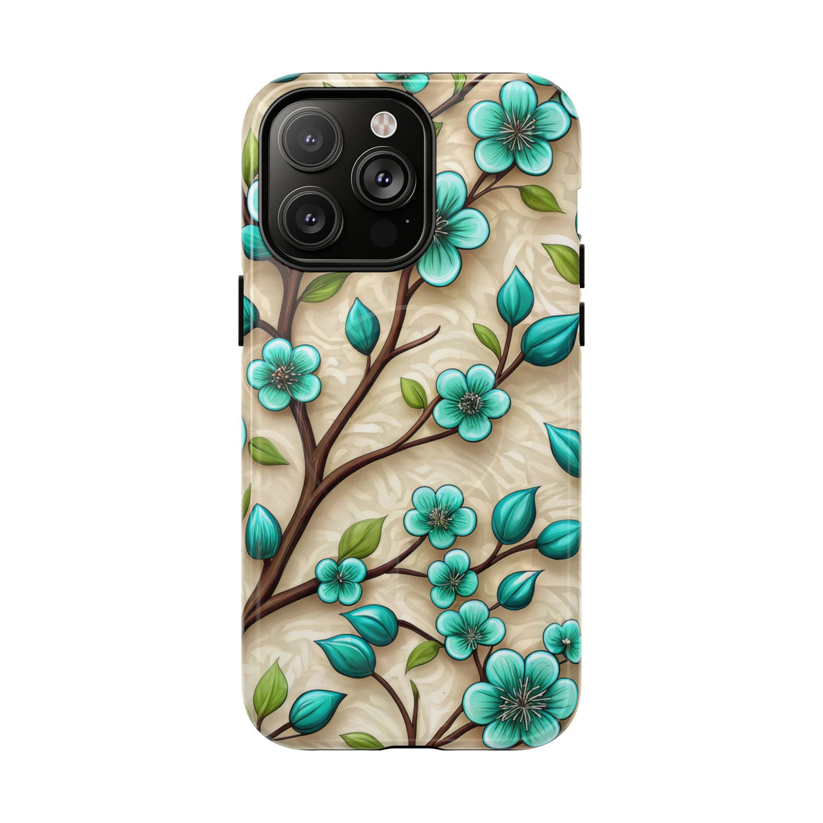 Floral Teal Blossom Tough Magnetic iPhone Case — MagSafe Protective Cover