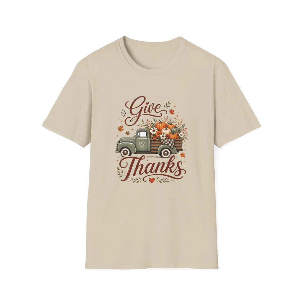 Give Thanks Fall Truck T-Shirt — Pumpkin Harvest Autumn Tee