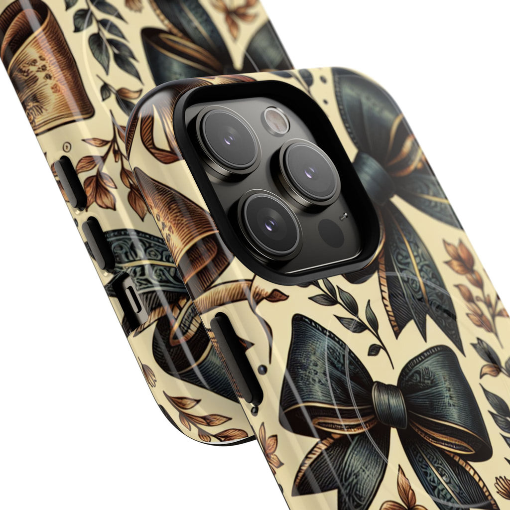Bow Pattern Tough Magnetic Phone Case — Vintage Ribbon Floral Design