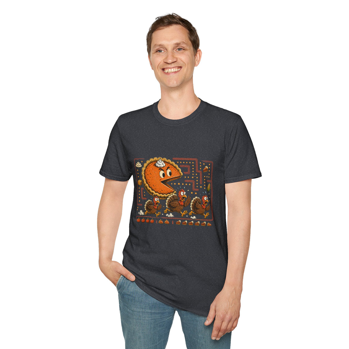Retro Pie Monster T-Shirt — Funny Pac-Maze Dessert Gamer Tee