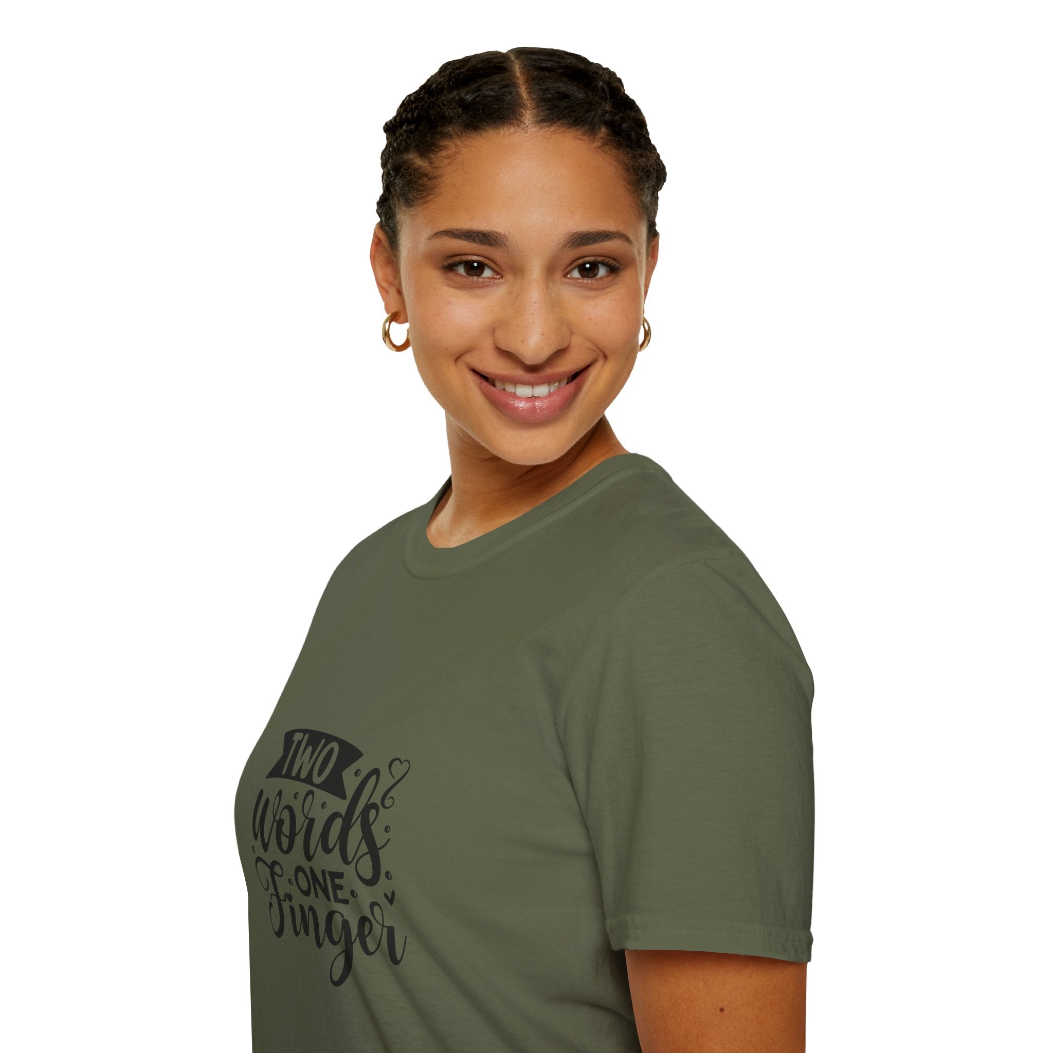 Graphic Tee — "Two Words One Finger" Funny T-Shirt