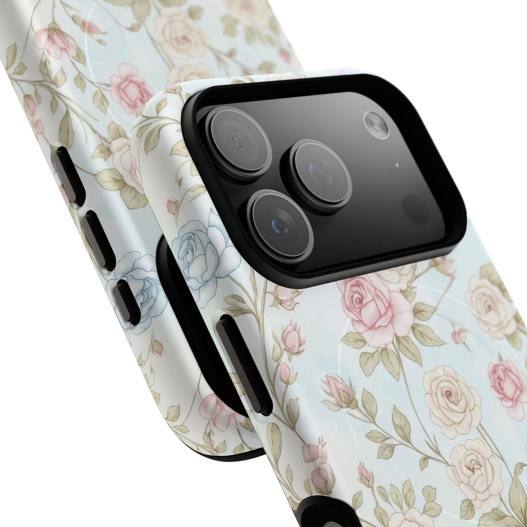 Vintage Floral Rose Magnetic iPhone Case — MagSafe Tough Protective Cover