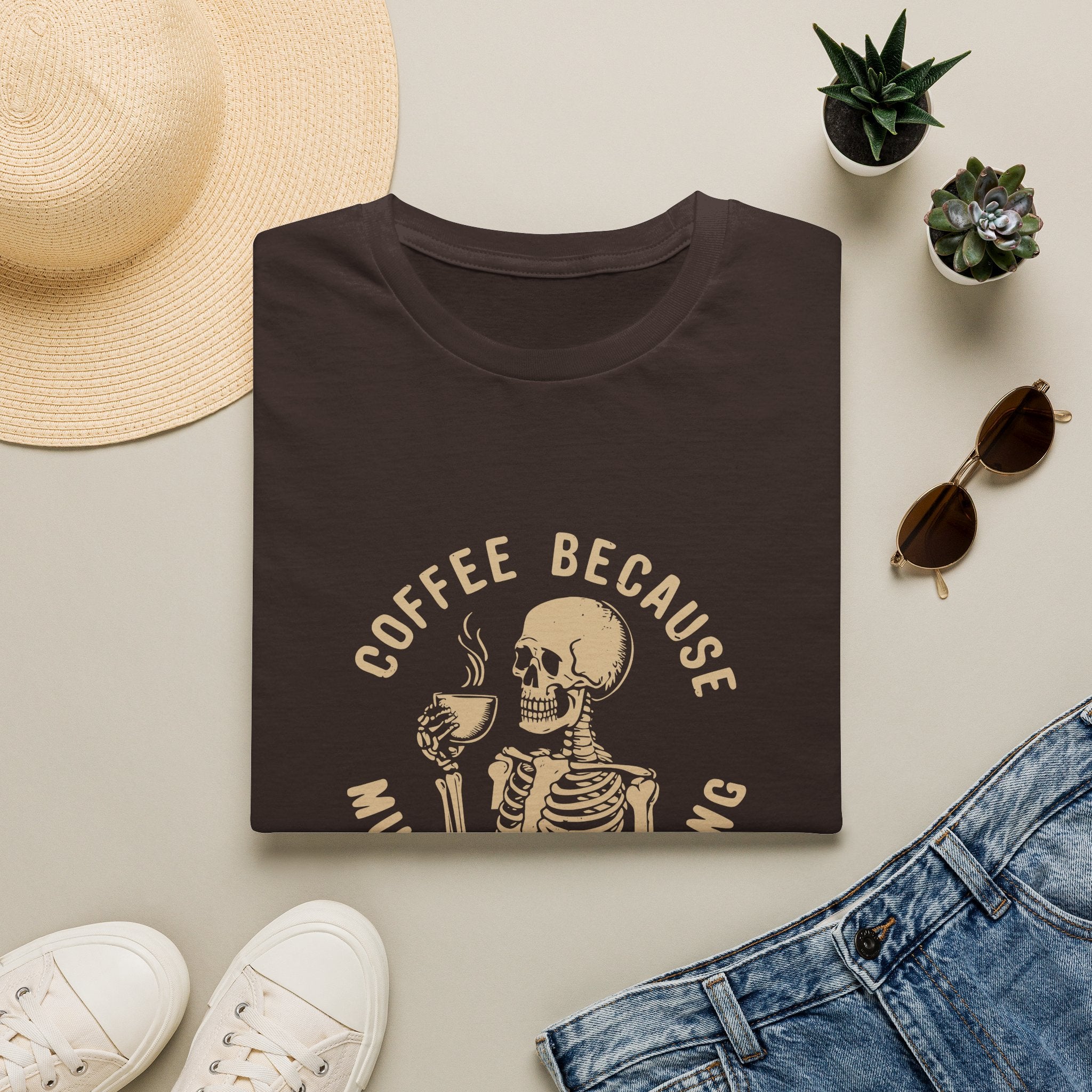 Coffee Because Murder Is Wrong Skull T-Shirt — Funny Dark Humor Gift for Her Graphic Tee