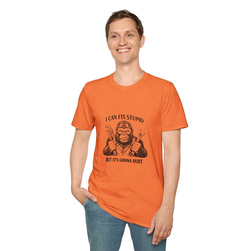 I Can Fix Stupid T-Shirt — Funny Mechanic Gift for Him Monkey Graphic Tee