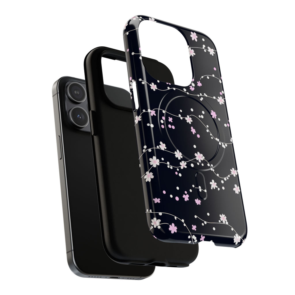 Magnetic Phone Case — Black Sakura Cherry Blossom Tough Cover