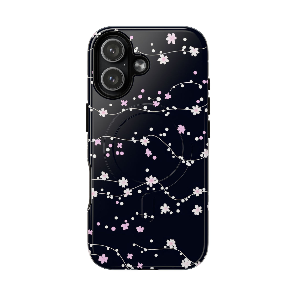 Magnetic Phone Case — Black Sakura Cherry Blossom Tough Cover