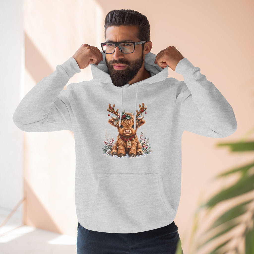 Cute Reindeer Fleece Hoodie - Christmas Woodland Holiday Sweatshirt