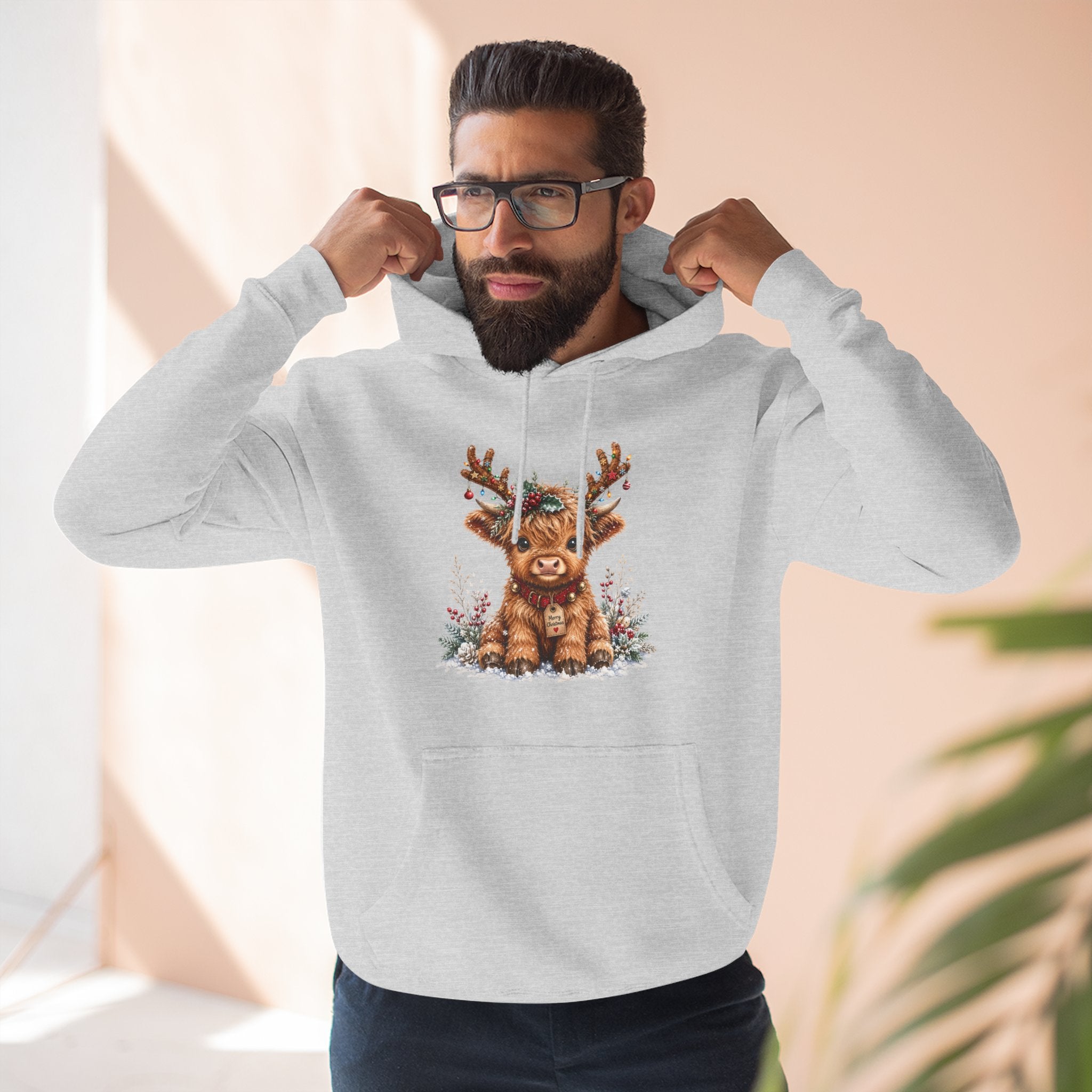Cute Reindeer Fleece Hoodie - Christmas Woodland Holiday Sweatshirt