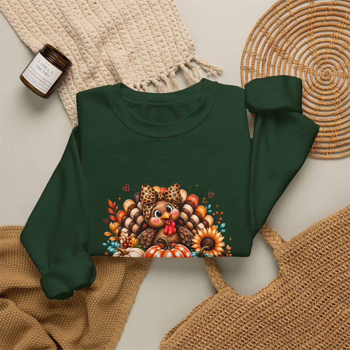 Sweatshirt — "Give Thanks" Autumn Turkey & Pumpkin Thanksgiving Crewneck