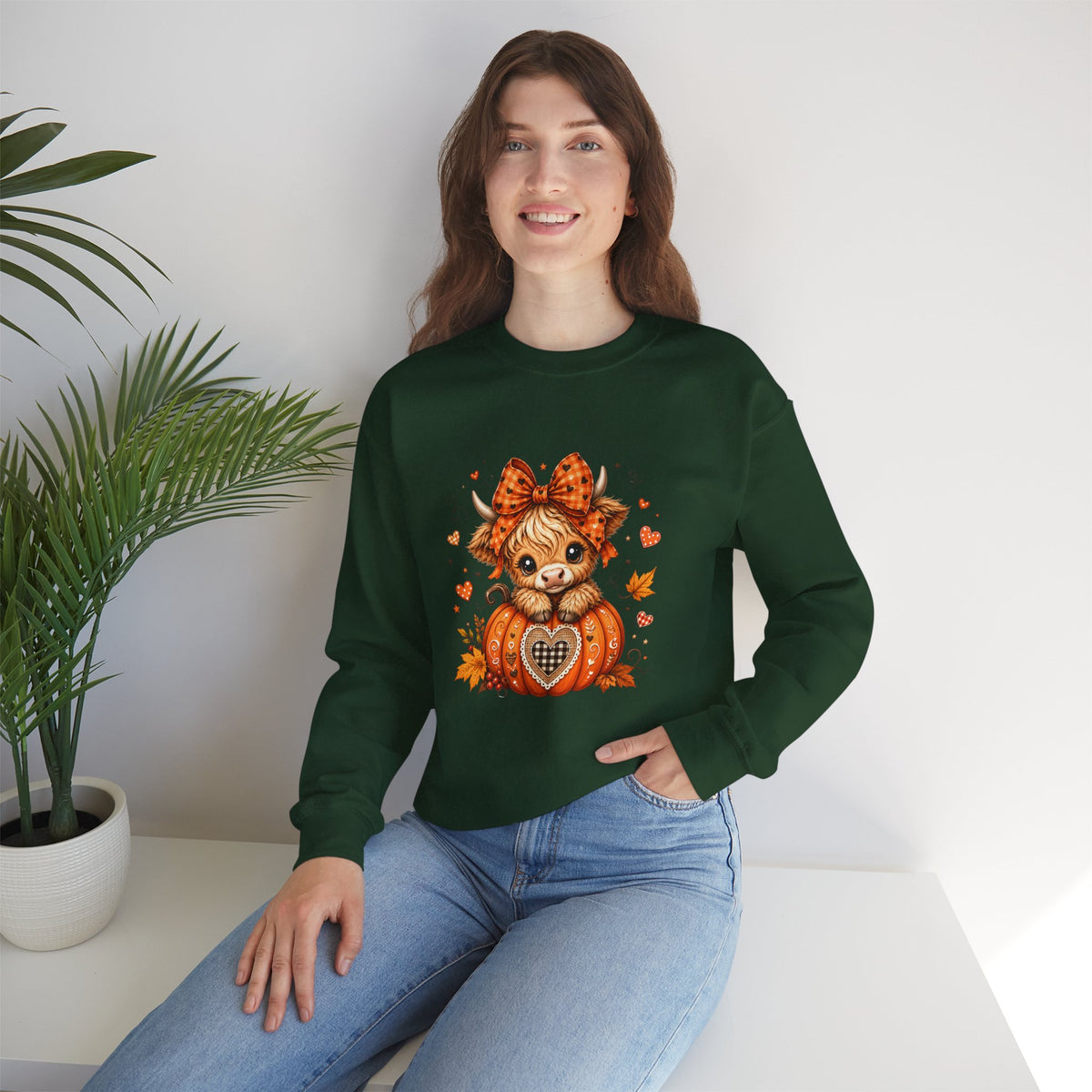 Cute Highland Cow Pumpkin Halloween Sweatshirt