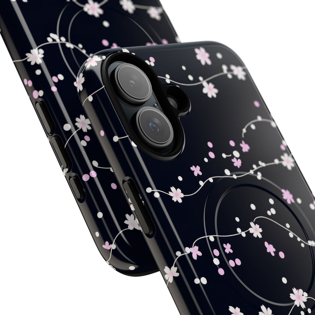 Magnetic Phone Case — Black Sakura Cherry Blossom Tough Cover