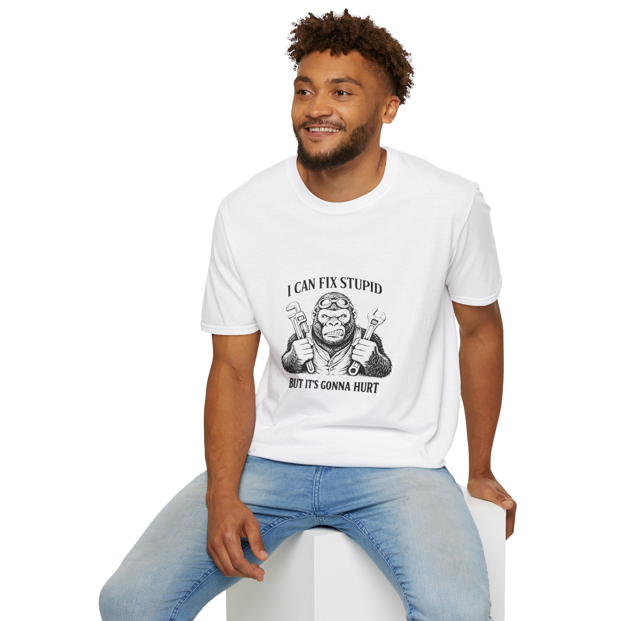 I Can Fix Stupid T-Shirt — Funny Mechanic Gift for Him Monkey Graphic Tee