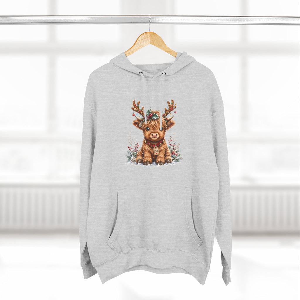 Cute Reindeer Fleece Hoodie - Christmas Woodland Holiday Sweatshirt