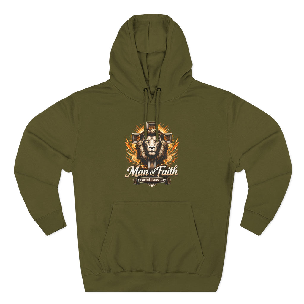 Man of Faith Lion Crest Graphic Fleece Pullover Hoodie