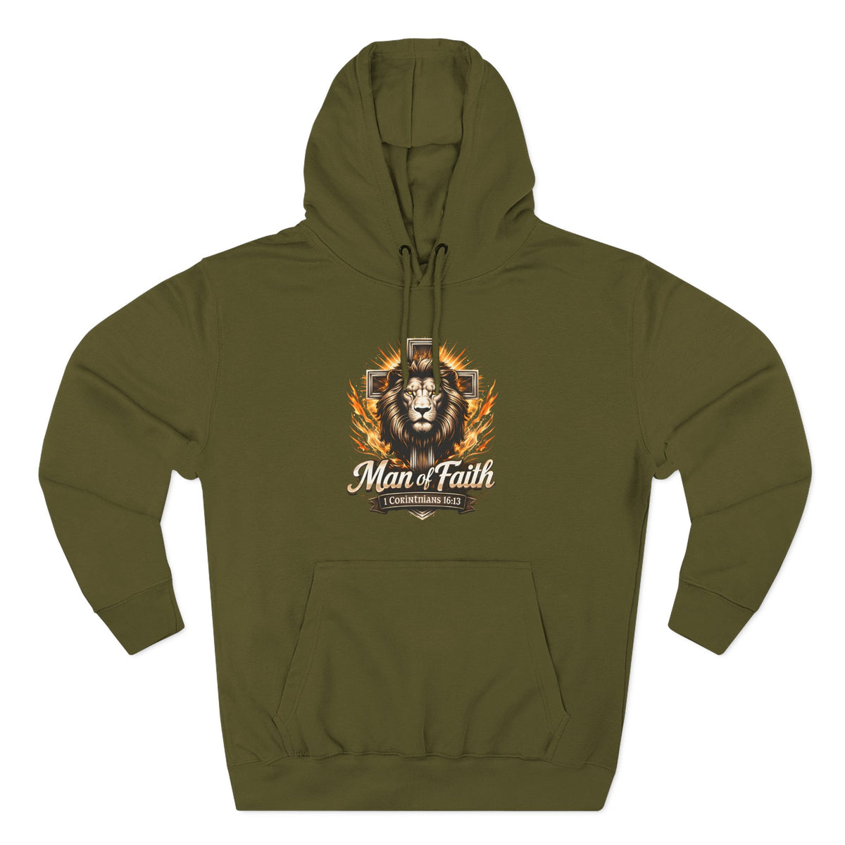 Man of Faith Lion Crest Graphic Fleece Pullover Hoodie
