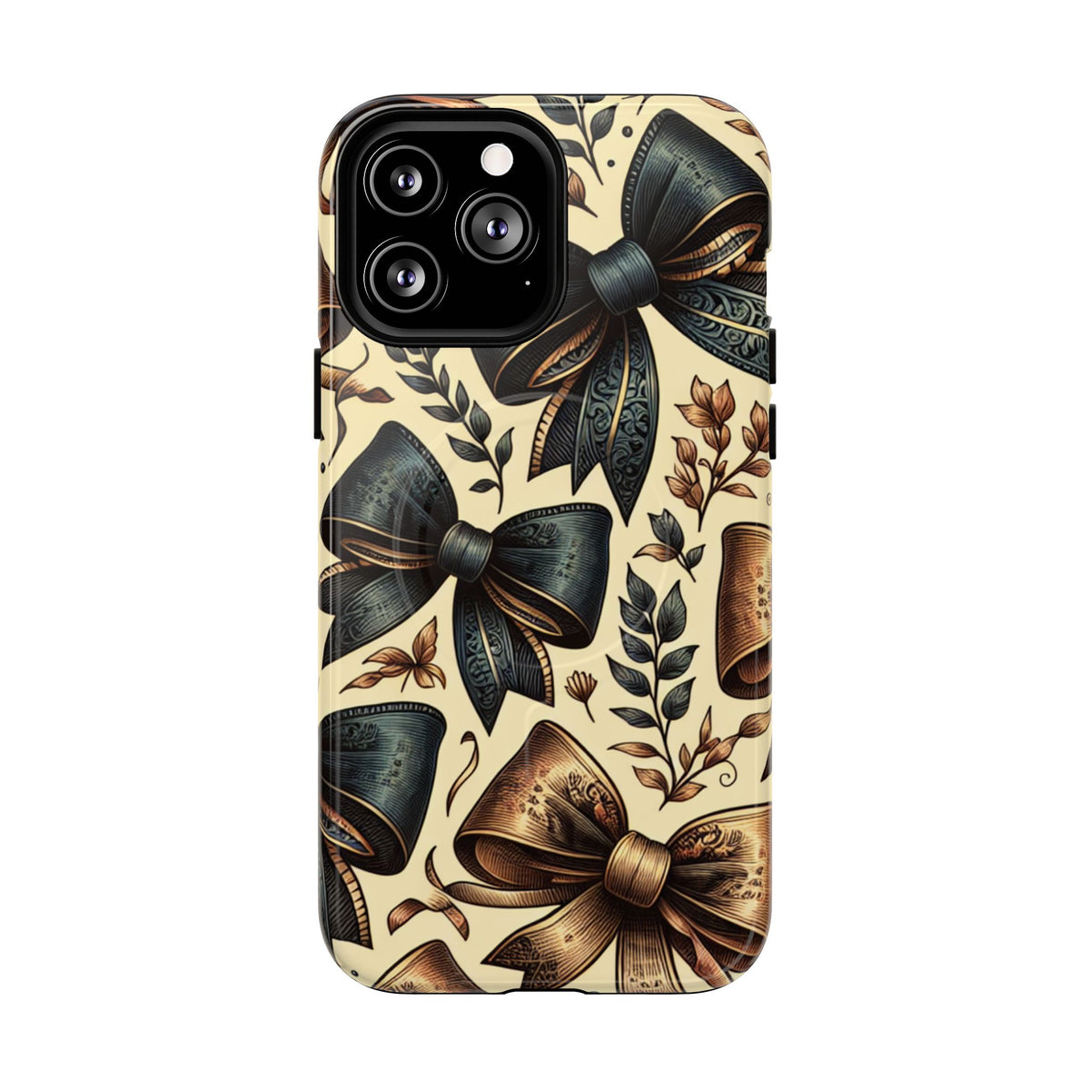 Bow Pattern Tough Magnetic Phone Case — Vintage Ribbon Floral Design