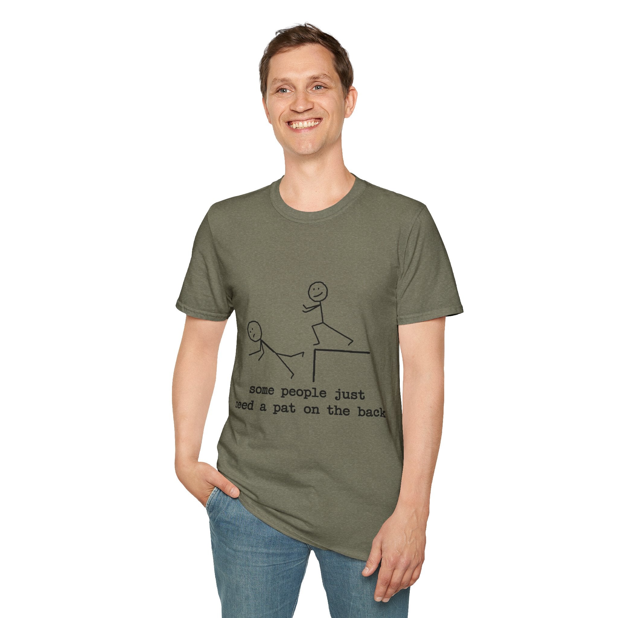 T-Shirt — "Some People Just Need a Pat on the Back" Stick Figure Humor Tee