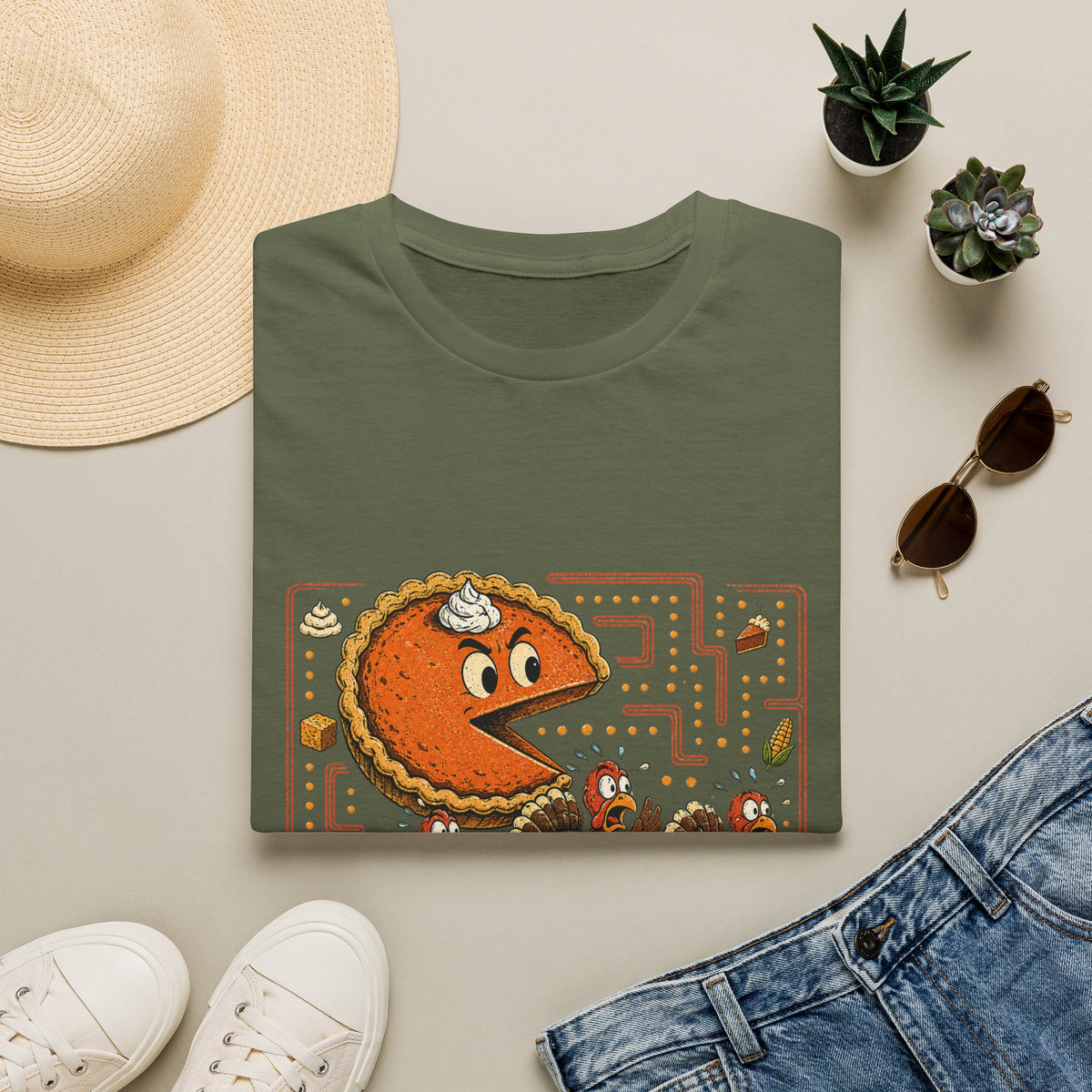 Retro Pie Monster T-Shirt — Funny Pac-Maze Dessert Gamer Tee