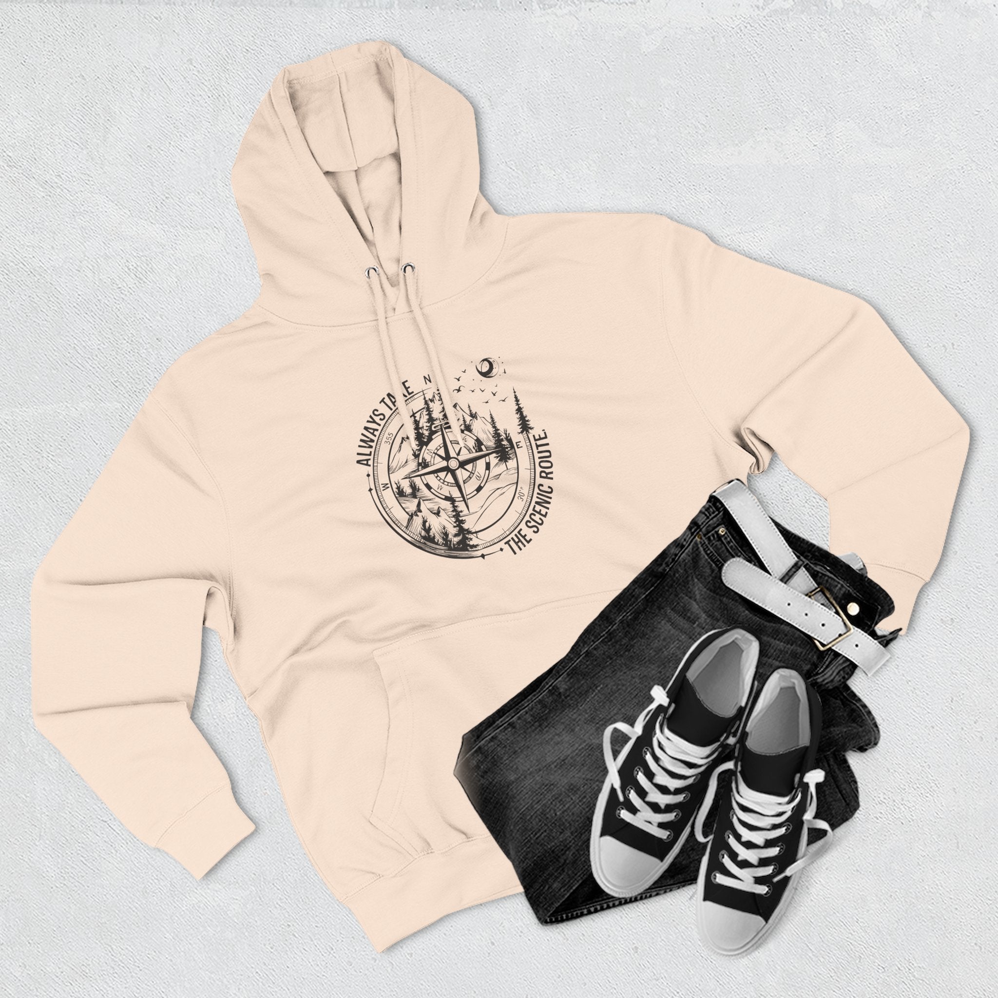 Hoodie — "Always Take the Scenic Route" Camping Graphic Pullover
