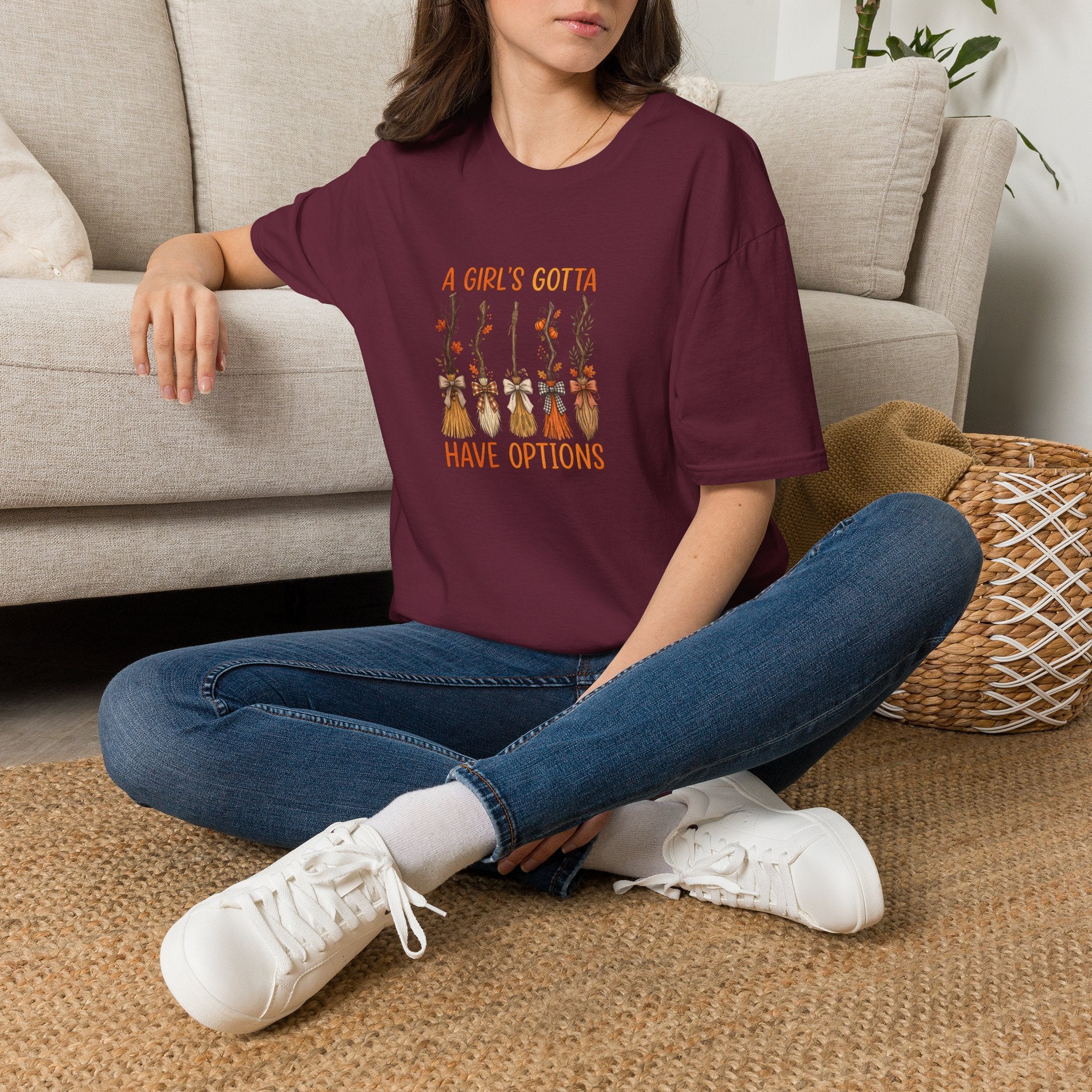 A Girl's Gotta Have Options Witch Brooms T-Shirt — Funny Halloween Gift for Women