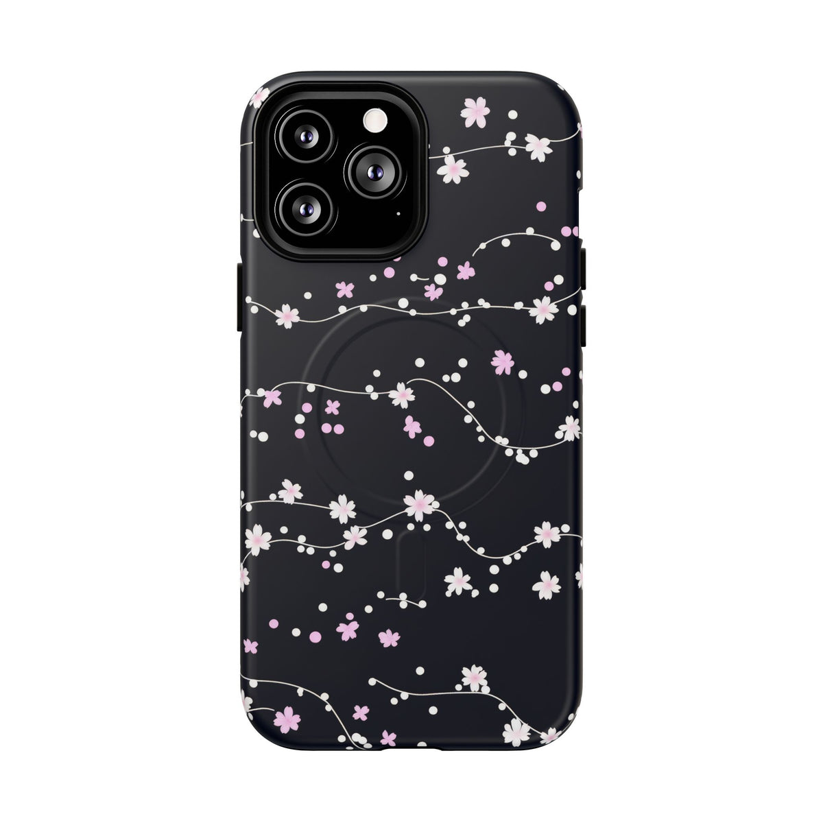 Magnetic Phone Case — Black Sakura Cherry Blossom Tough Cover