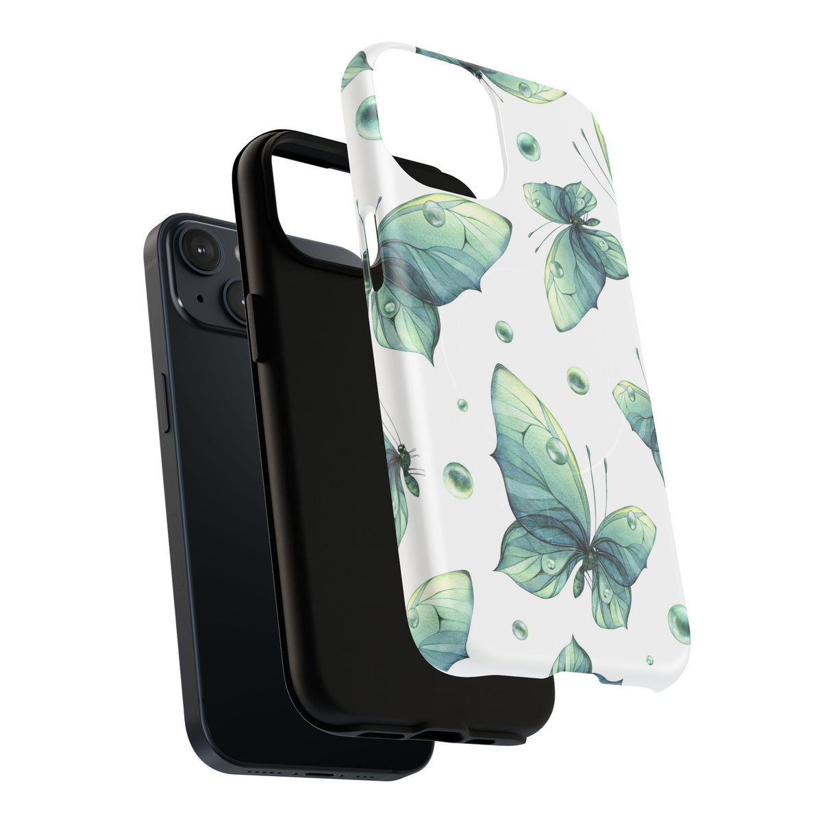 Butterfly Watercolor Magnetic Phone Case — Green Floral Tough Protective Cover