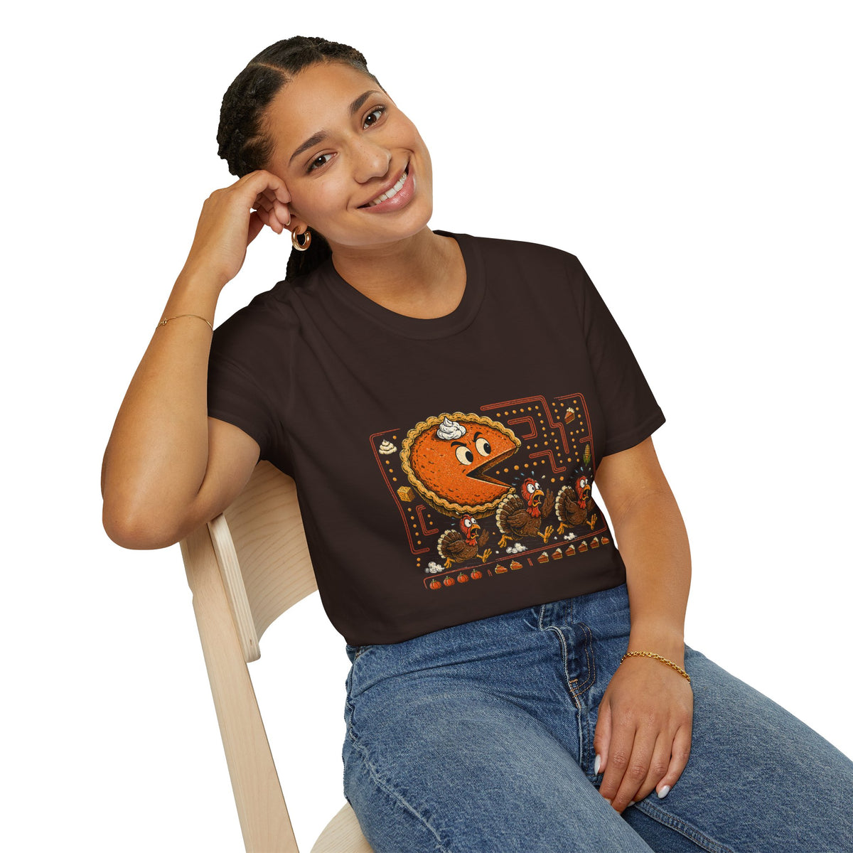 Retro Pie Monster T-Shirt — Funny Pac-Maze Dessert Gamer Tee