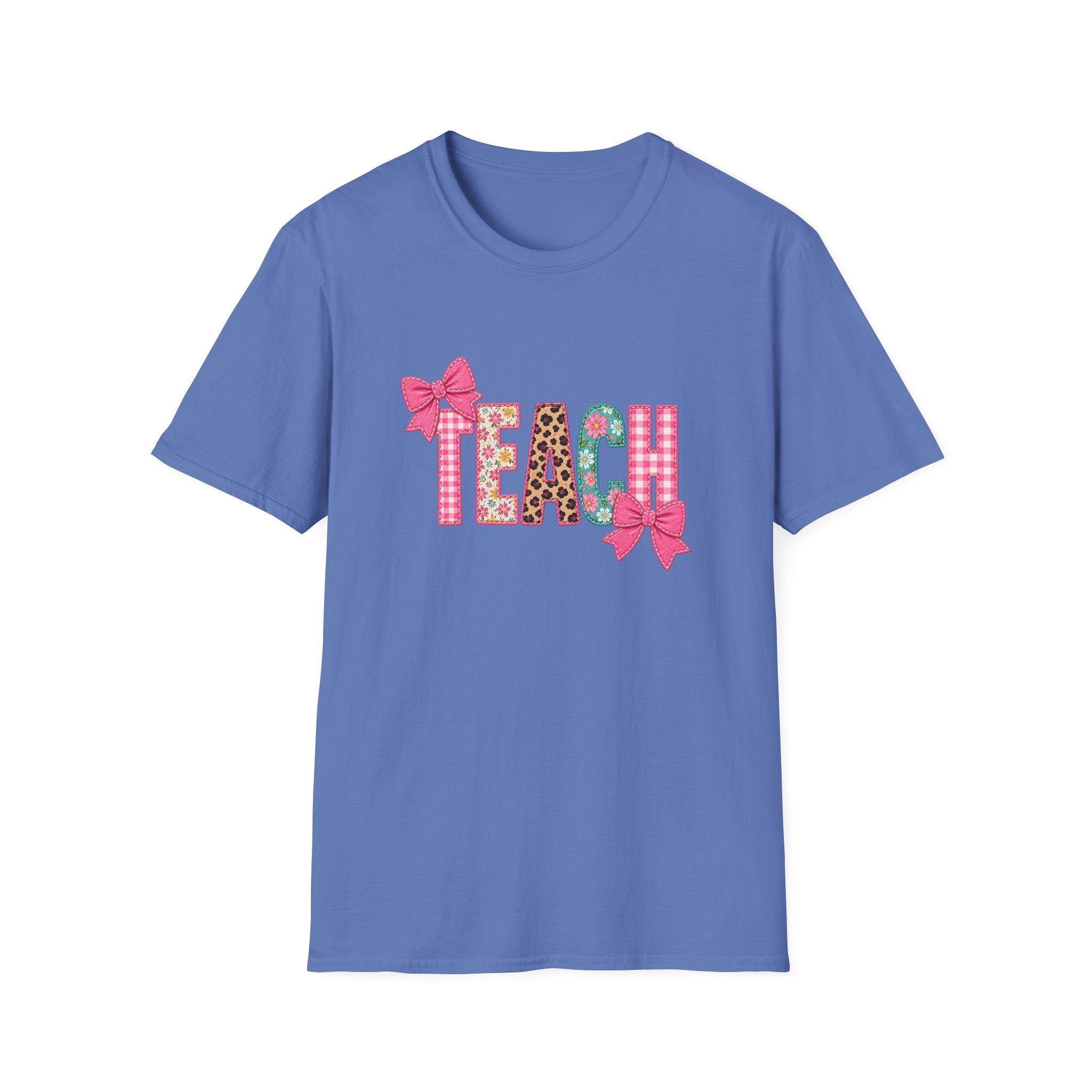 Floral Leopard TEACH T-Shirt — Cute Back-to-School Gift for Teachers Pink Bow Tee