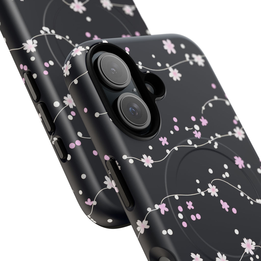 Magnetic Phone Case — Black Sakura Cherry Blossom Tough Cover
