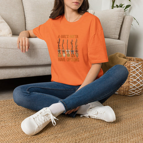 A Girl's Gotta Have Options Witch Brooms T-Shirt — Funny Halloween Gift for Women