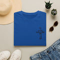 Cross Lion and Jesus Back Print T-Shirt — Wood Cross Chest Christian Faith Graphic