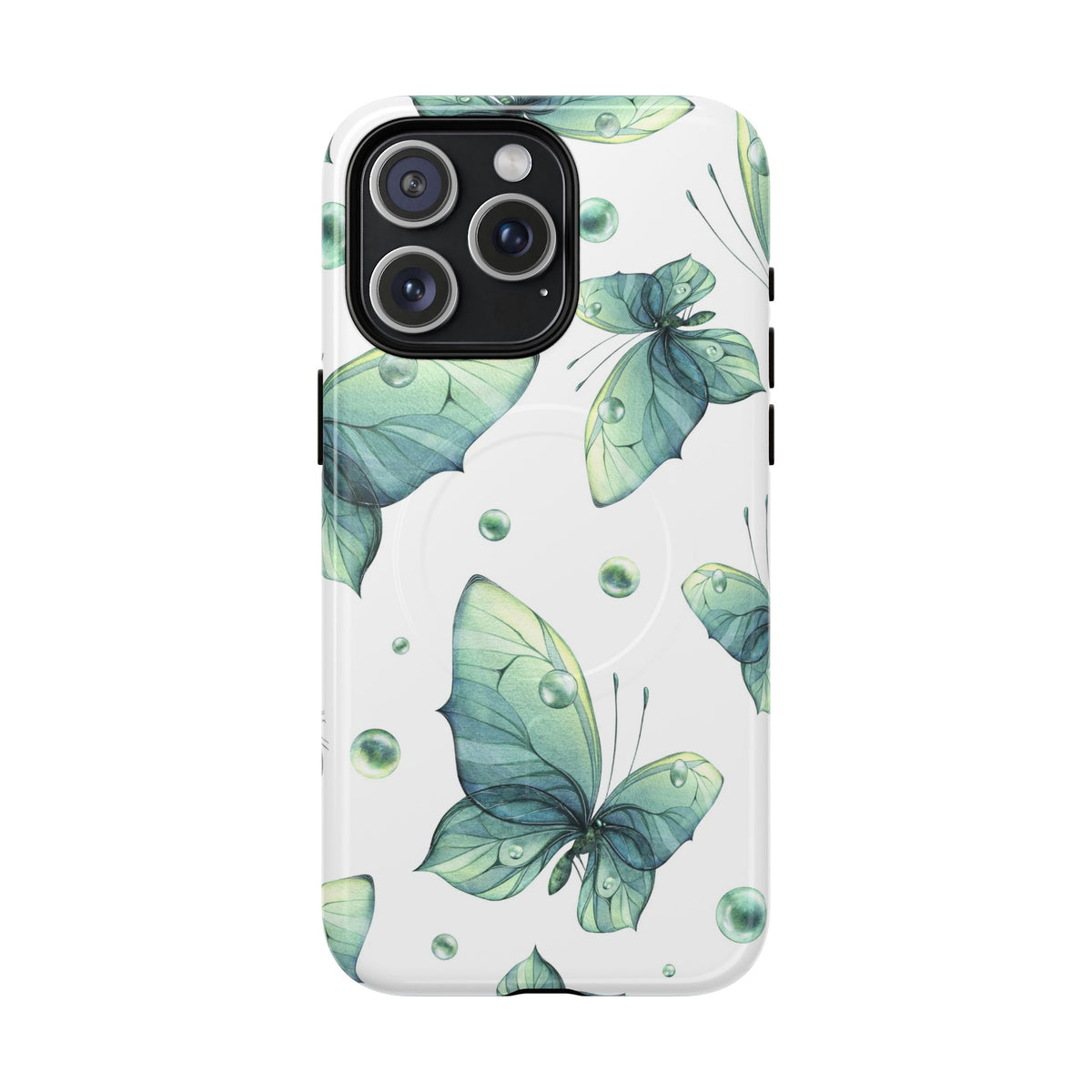 Butterfly Watercolor Magnetic Phone Case — Green Floral Tough Protective Cover