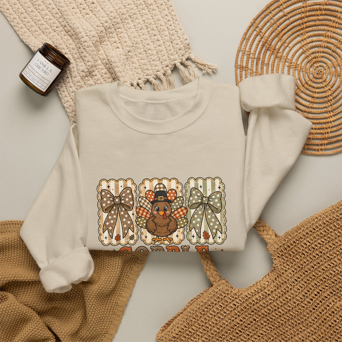 Thanksgiving Crewneck Sweatshirt — "Gobble Gobble 'til You Wobble" Turkey Design