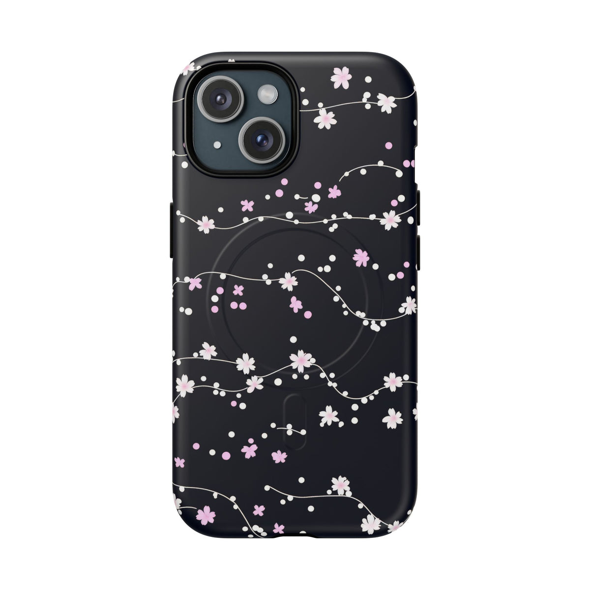 Magnetic Phone Case — Black Sakura Cherry Blossom Tough Cover