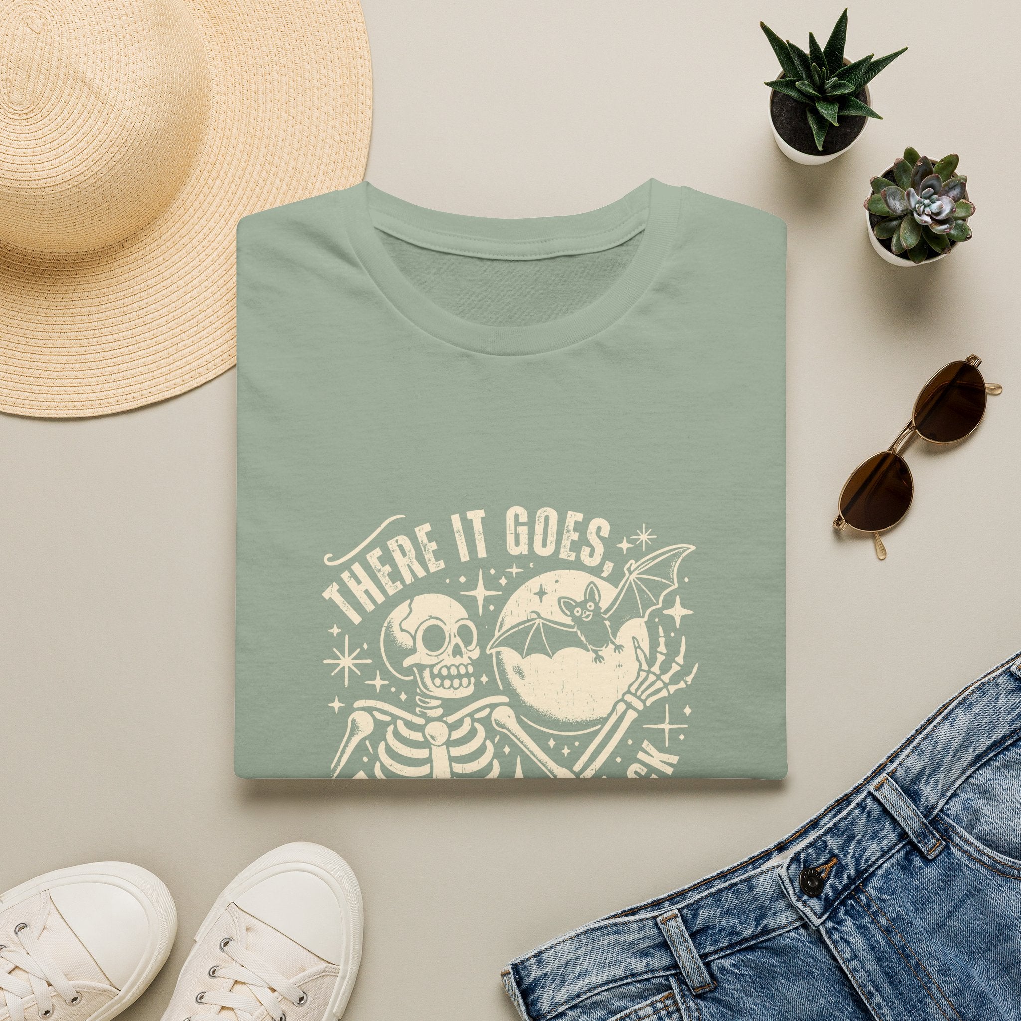 There It Goes Skull Moon & Bat T-Shirt — Cute Halloween Gift for Women Graphic Tee
