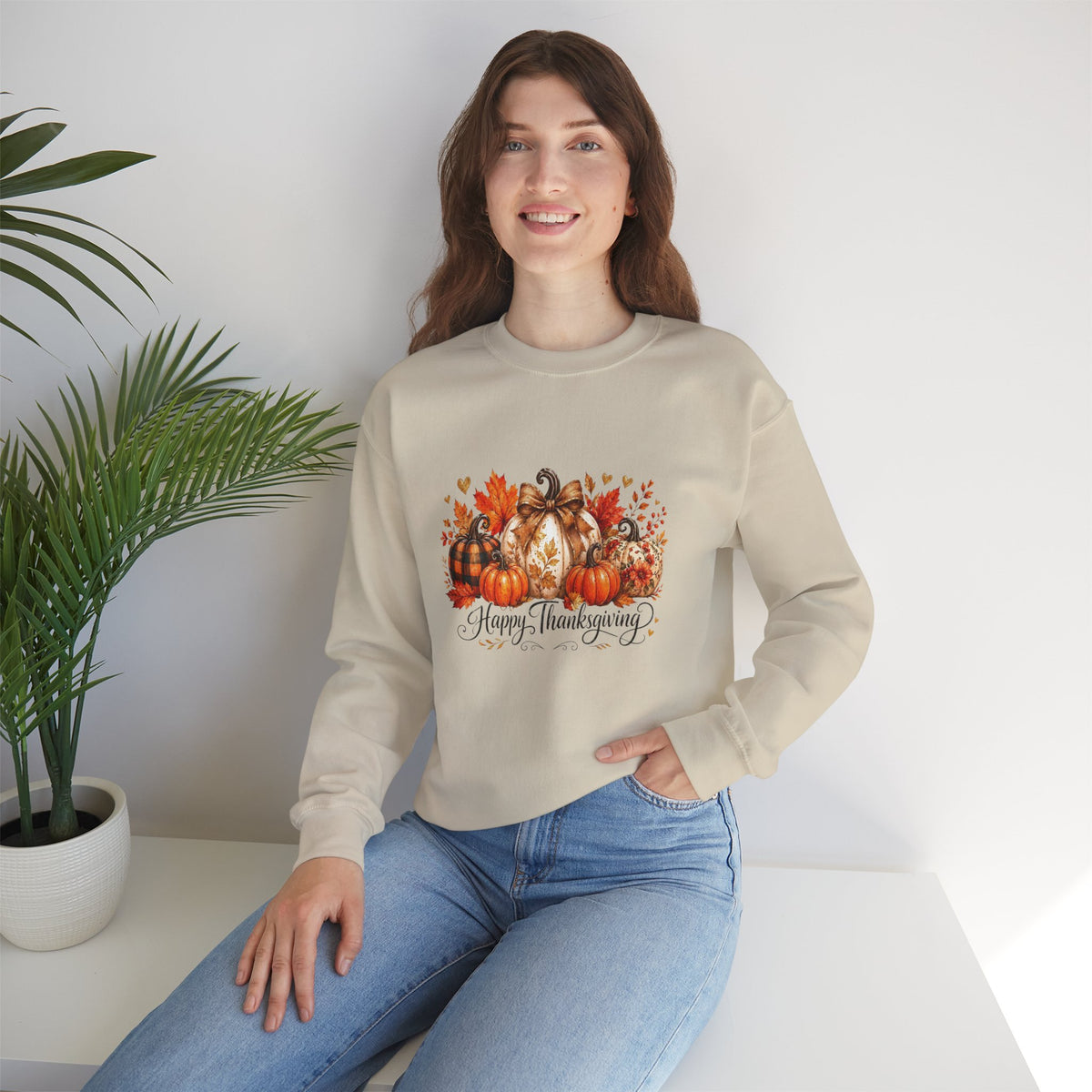 Thanksgiving Pumpkin Crewneck Sweatshirt — Happy Thanksgiving Harvest Design