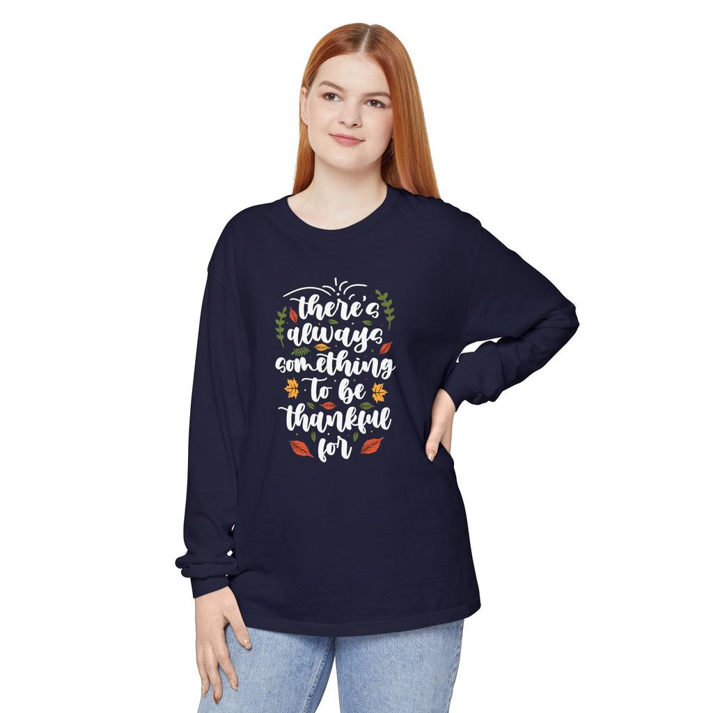 Thankful For Crewneck Long Sleeve Tee — Fall Thanksgiving Gratitude Shirt