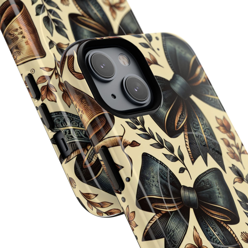 Bow Pattern Tough Magnetic Phone Case — Vintage Ribbon Floral Design