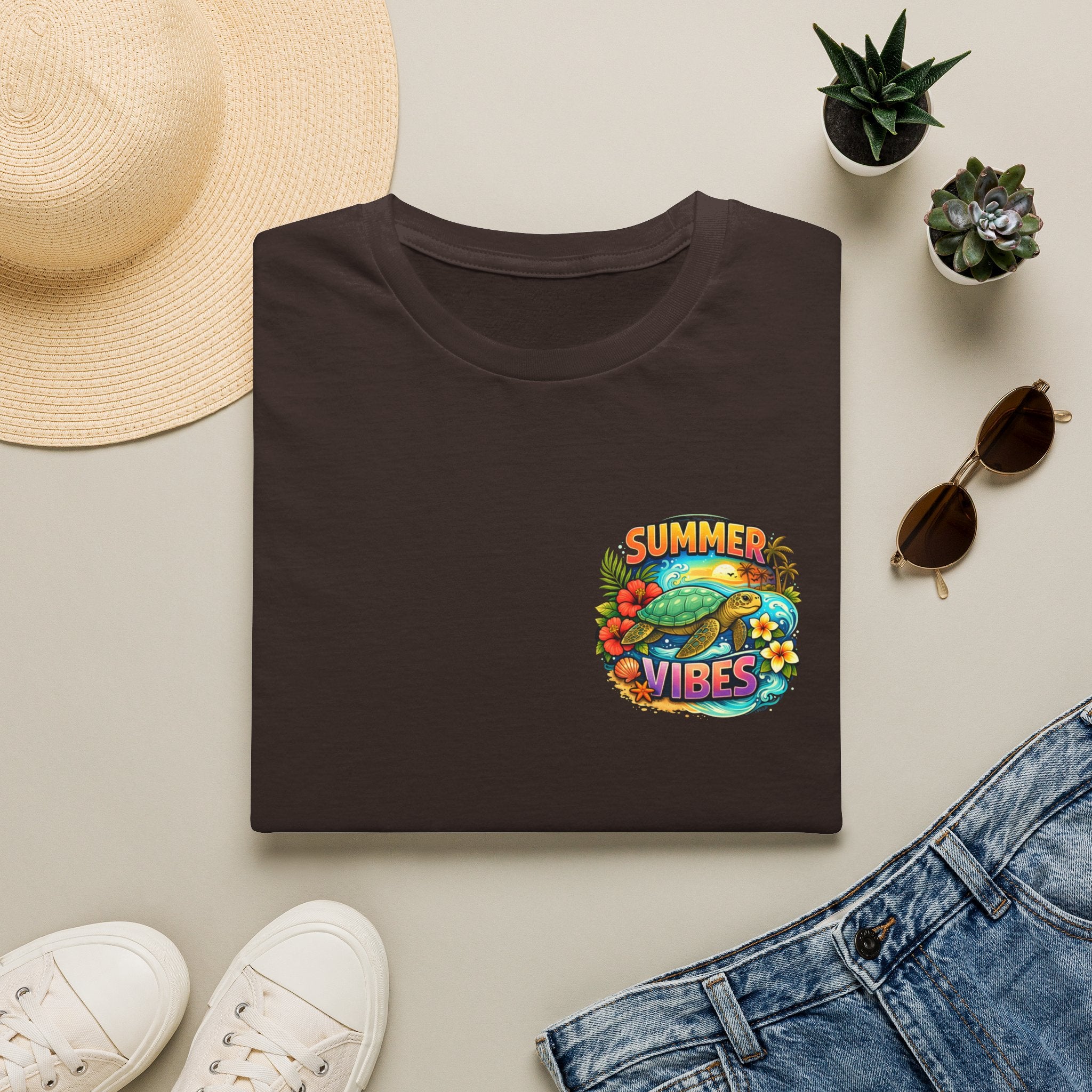 Summer Vibes Sea Turtle T-Shirt — Cute Beach Gift for Women Surf Floral Graphic Tee
